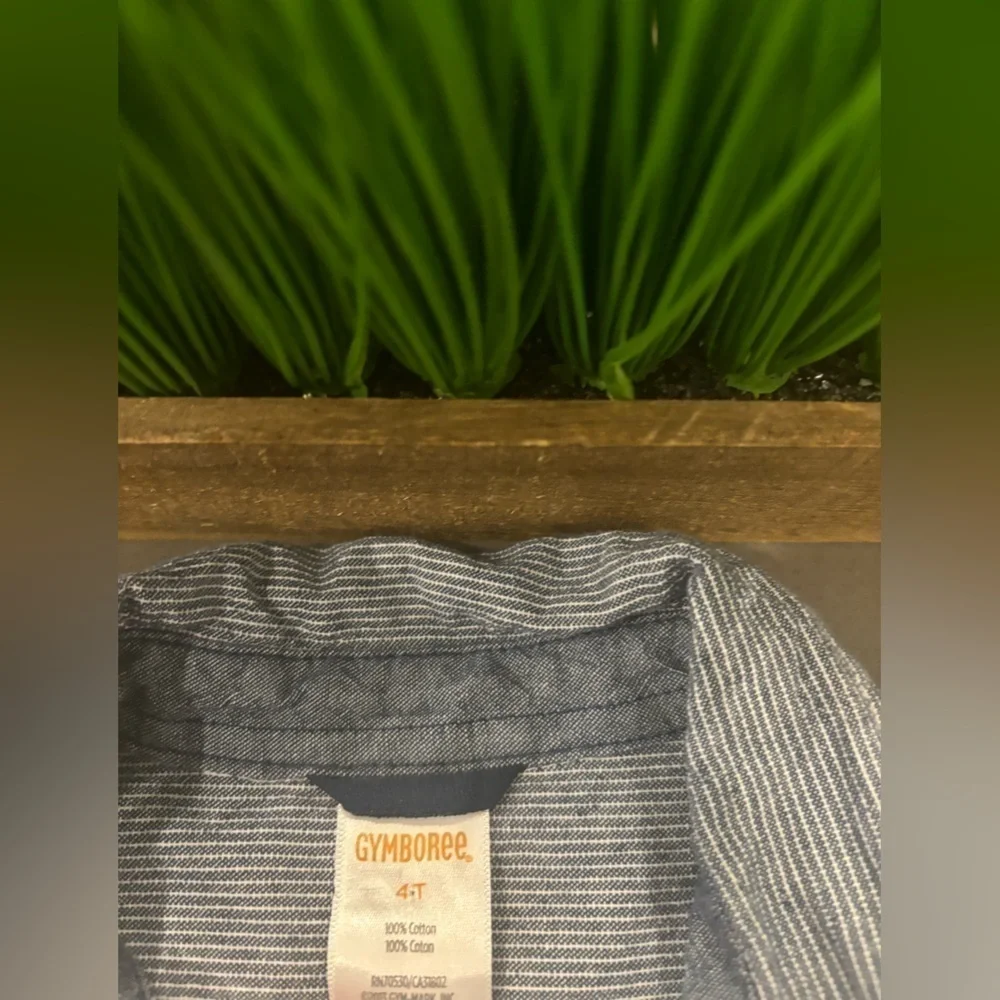Gymboree Boys Long Sleeve Denim Blue/White Striped Button Down Size 4T